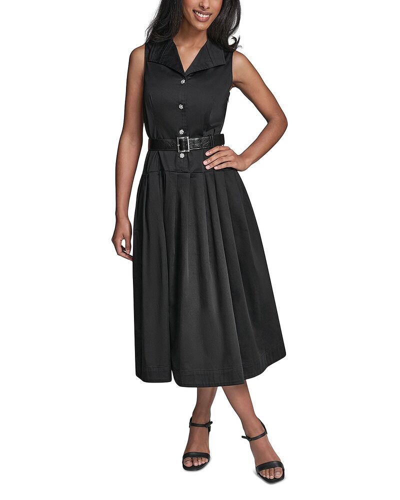 長い巻き毛 ラガーフェルド レディース トップス 衣装 MIDI KARLAGERFELD PARIS Belted Midi Dress Black 黒いこと