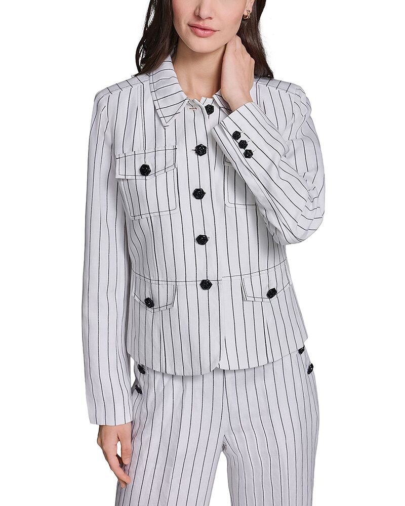長い巻き毛 ラガーフェルド レディース アウター 上衣・上衣 KARLAGERFELD PARIS Four Pocket Jacket Soft White/Black 白いこと