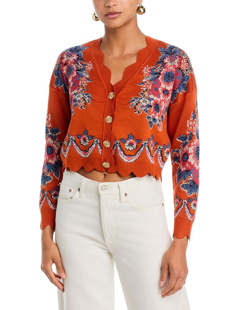 耕園 レディース アウター ジレー 御花柄 編み物 御花 FARM Rio Victorian Floral Knit Cardigan Victorian Floral Terracotta テラコッタ