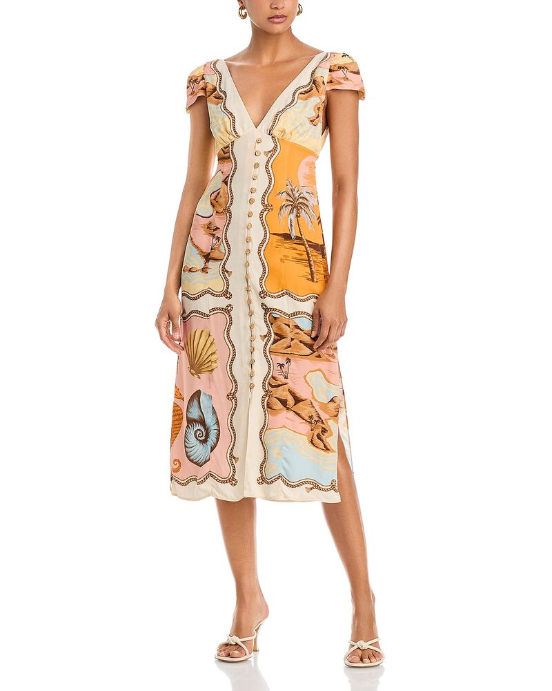 耕園 レディース トップス 衣裳 刷り上げる MIDI 繻子 FARM Rio Souvenir Mixed Scarf Print Satin Midi Dress Rio Souvenir Mixed Scarf Multicolor マルチ色つや