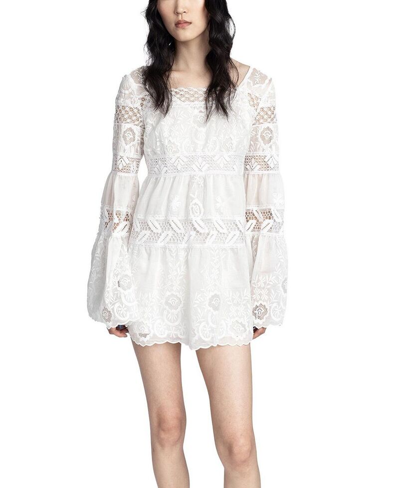 アナスイ レディース トップス 衣裳 ミニ スピード競技 Anna Sui Cottage Rose Lace Mini Dress White 白いこと