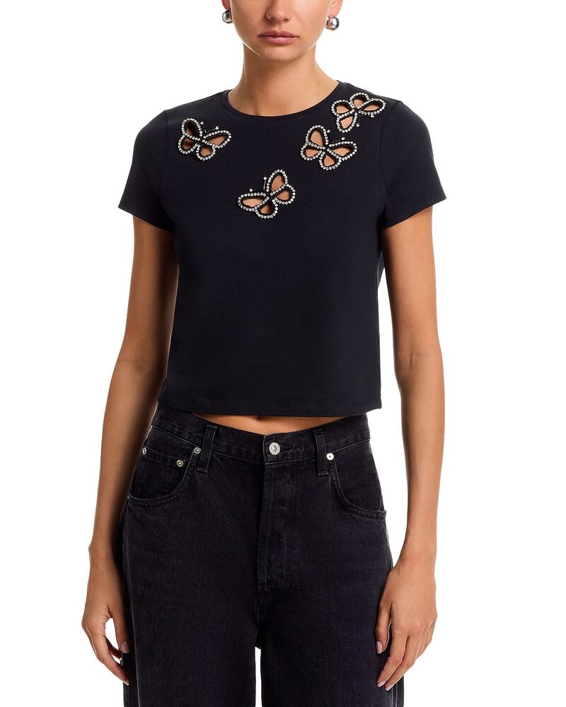 アリスアンドオリビア レディース トップス プルオーバー クロップド Alice and Olivia Cindy Embellished Cropped Top Black/Silver Crystal 黒いこと