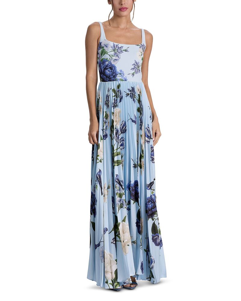 アリスアンドオリビア レディース トップス 衣裳 筋目 マキシ Alice and Olivia Carolyn Soft Square Neck Pleated Maxi Dress Fly Away