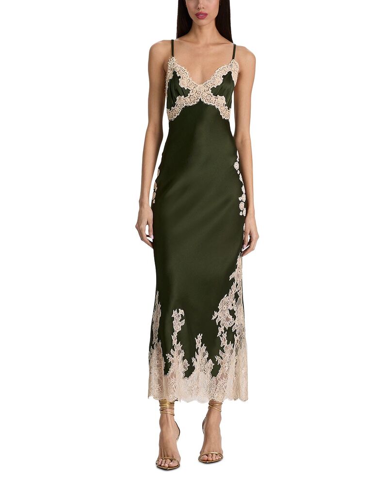 アリスアンドオリビア レディース トップス 衣裳 スピード競技刈り込み スピード競技 Alice and Olivia Julietta Lace Trim Slip Dress Dark Fern/Biscotti