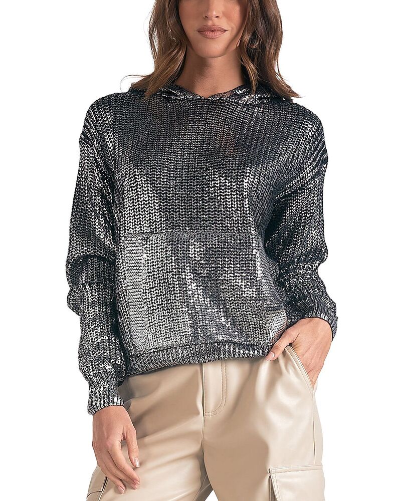 エラン レディース アウター パーカー・スウェットール Elan Metallic Threaded Hoodie Silver しろがね色