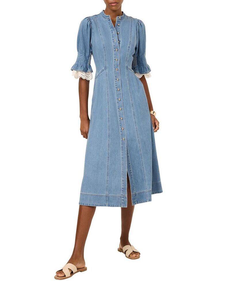 ミルトンベルベット レディース トップス 衣装 MIDI ジーンズ Mint Velvet Women\u0027s Denim Crochetrimidi Dress Blue 青色
