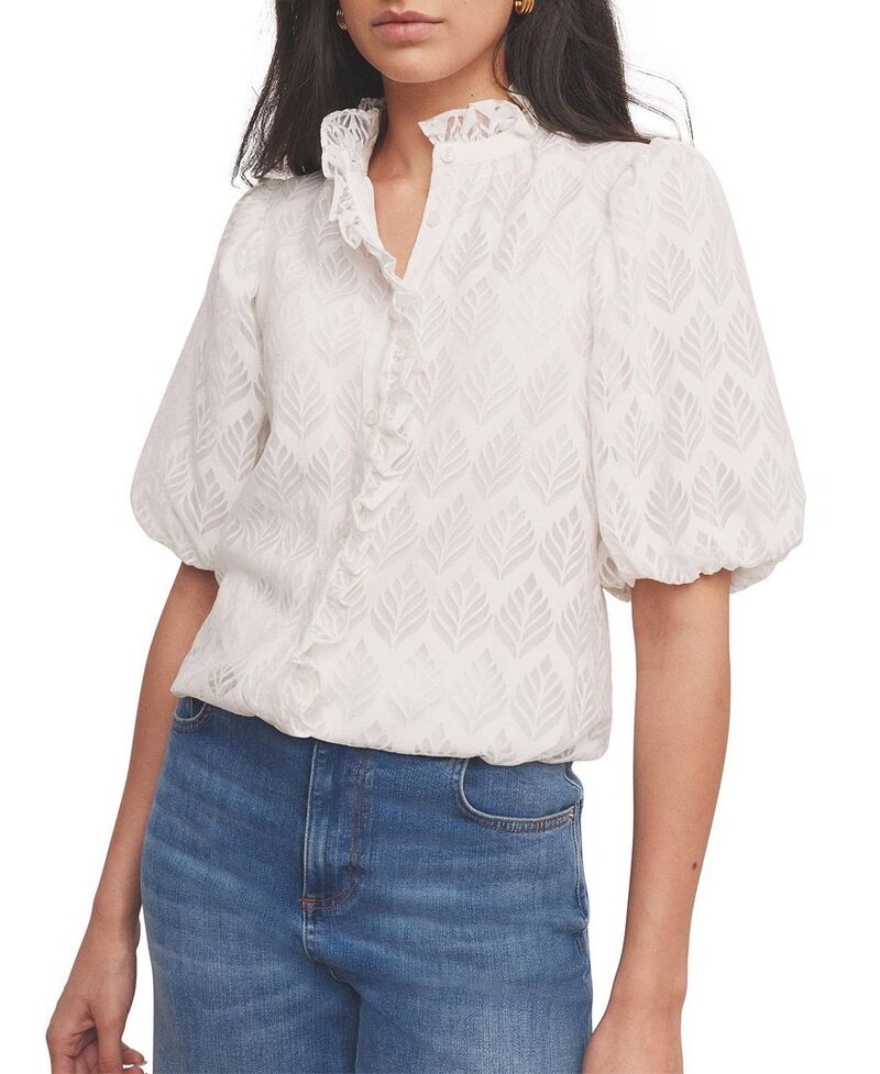 ミルトンベルベット レディース トップス シャツ フリル ブラウス Mint Velvet Women's Jacquard Ruffle Blouse White ホワイト｜ReVida 店