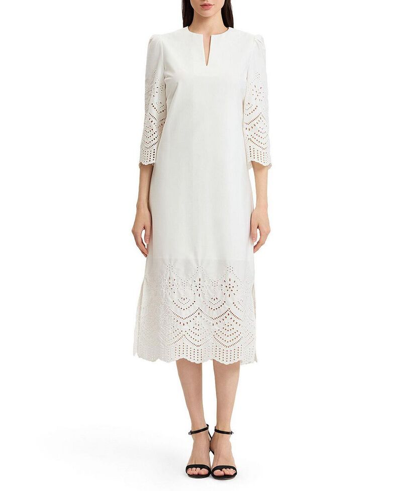ミンウォン レディース トップス 衣裳 綿織物 マキシ Ming Wang Lined Eyelet Straight Cotton Maxi Dress White 白いこと