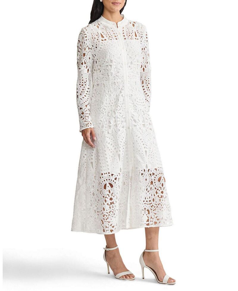 ミンウォン レディース トップス 衣裳 MIDI スピード競技 Ming Wang Fit-N-Flare Lined Laced Midi Dress White 白いこと