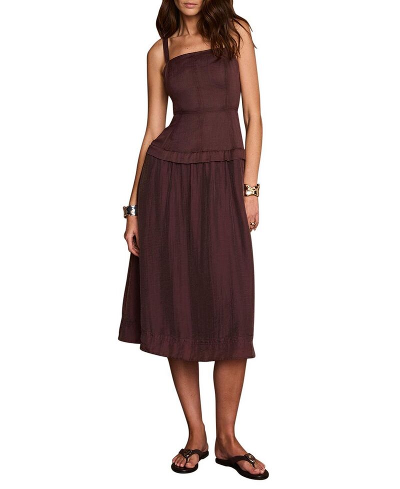 ミルトンベルベット レディース トップス 衣裳 MIDI Mint Velvet Women\u0027s Ramie Drop Waist Midi Dress Brown 赤銅色