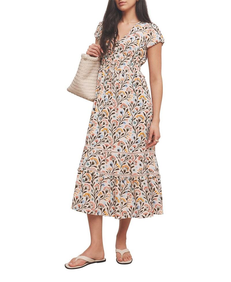 ミルトンベルベット レディース トップス 衣裳 Vのど首 御花柄 刷り上げる MIDI 御花 Mint Velvet Women\u0027s Floral Print V-Neck Midi Dress Orange オレンジ色