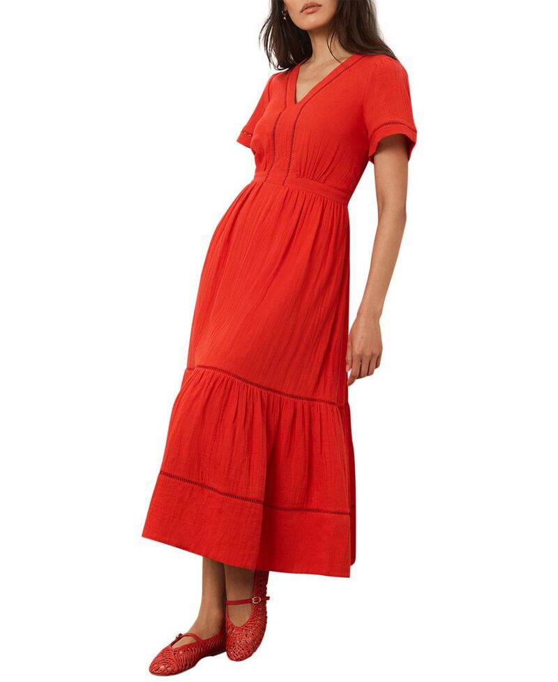 ミルトンベルベット レディース トップス 衣裳 MIDI 綿織物 Mint Velvet Women\u0027s Cotton Cheesecloth Midi Dress Red 赤いこと