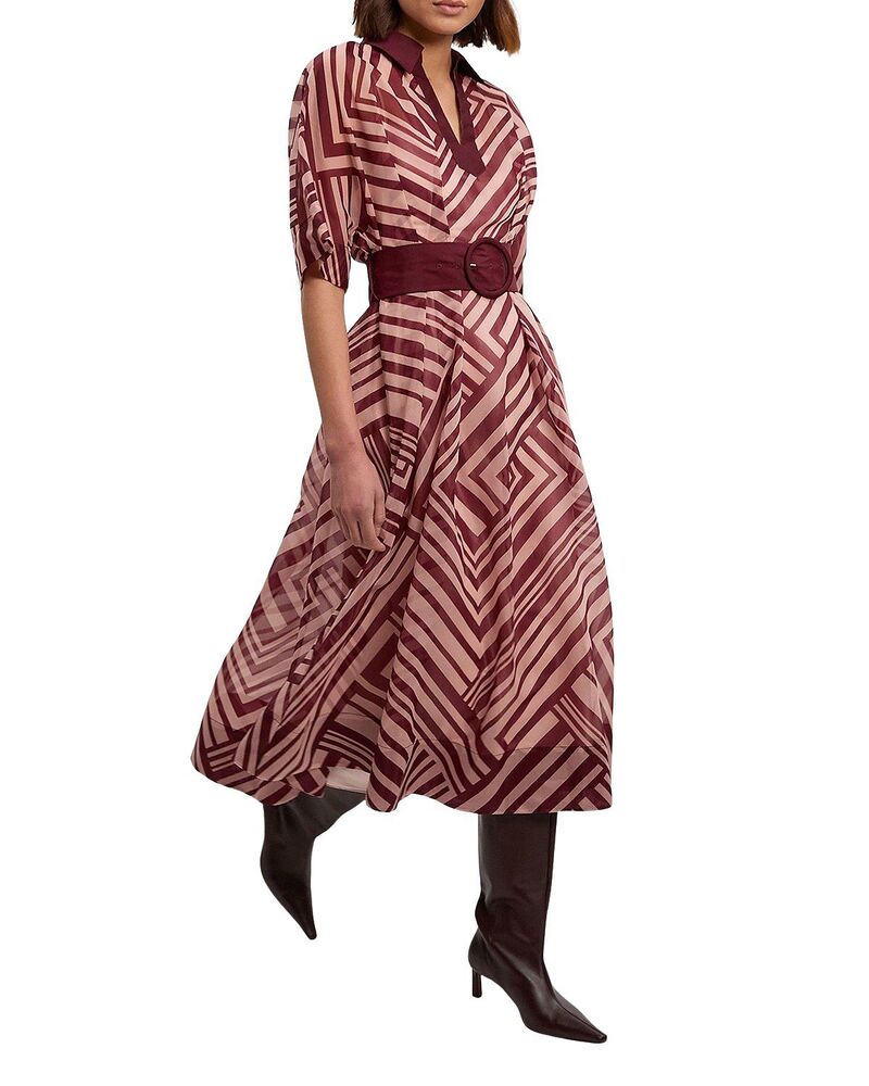カレンミレン レディース トップス 衣裳 刷り上げる MIDI Karen Millen Printed 3/4 Sleeve Plunge Midi Dresstripe 縞模様
