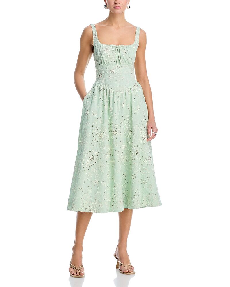 アクア レディース トップス 衣装 MIDI 刺しゅう AQUA Embroidered Paisley Tie Front Midi Dress - Exclusive Sage サルヴィア