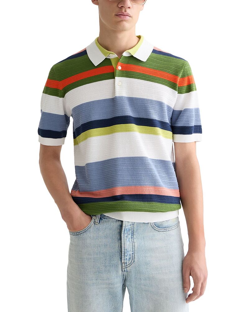 スコッチアンドソーダ メンズ トップス スポーツシャツ 編み物 Scotch \u0026 Soda Structured Striped Knitted Polo Shirt Off White 象牙色