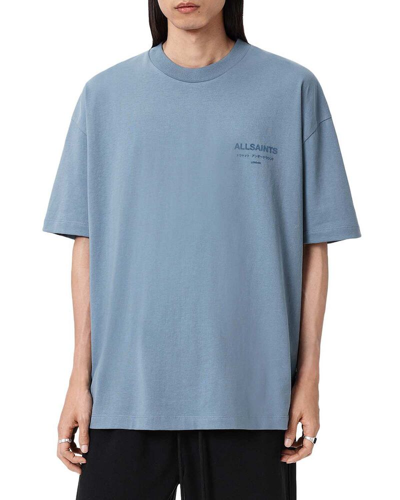 オールセインツ メンズ トップス プルオーバー ロゴタイプ ALLSAINTS Oversized Xander Logo Tee Coastline Blue 青色