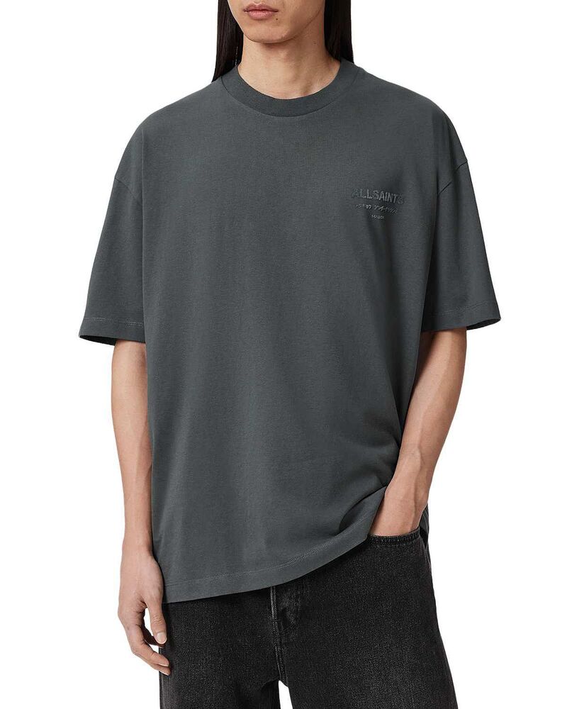 オールセインツ メンズ トップス プルオーバー ロゴタイプ ALLSAINTS Oversized Xander Logo Tee Dark Steel