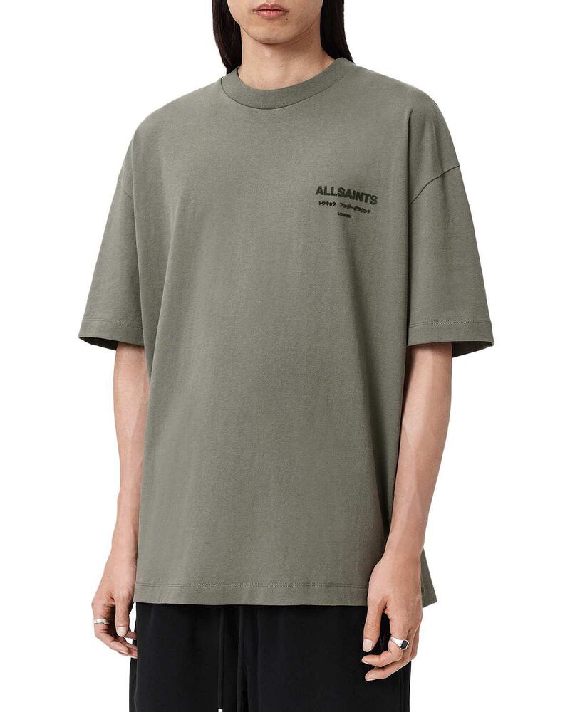 オールセインツ メンズ トップス プルオーバー ロゴタイプ ALLSAINTS Oversized Xander Logo Tee Maple Green 緑であること