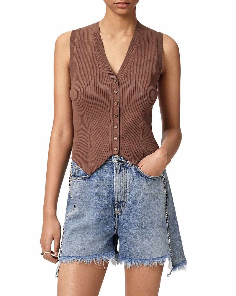 オールセインツ レディース トップス より良い 肋材 厚地の外套 ALLSAINTS Cruz Ribbed Waistcoat Penny Brown 赤銅色