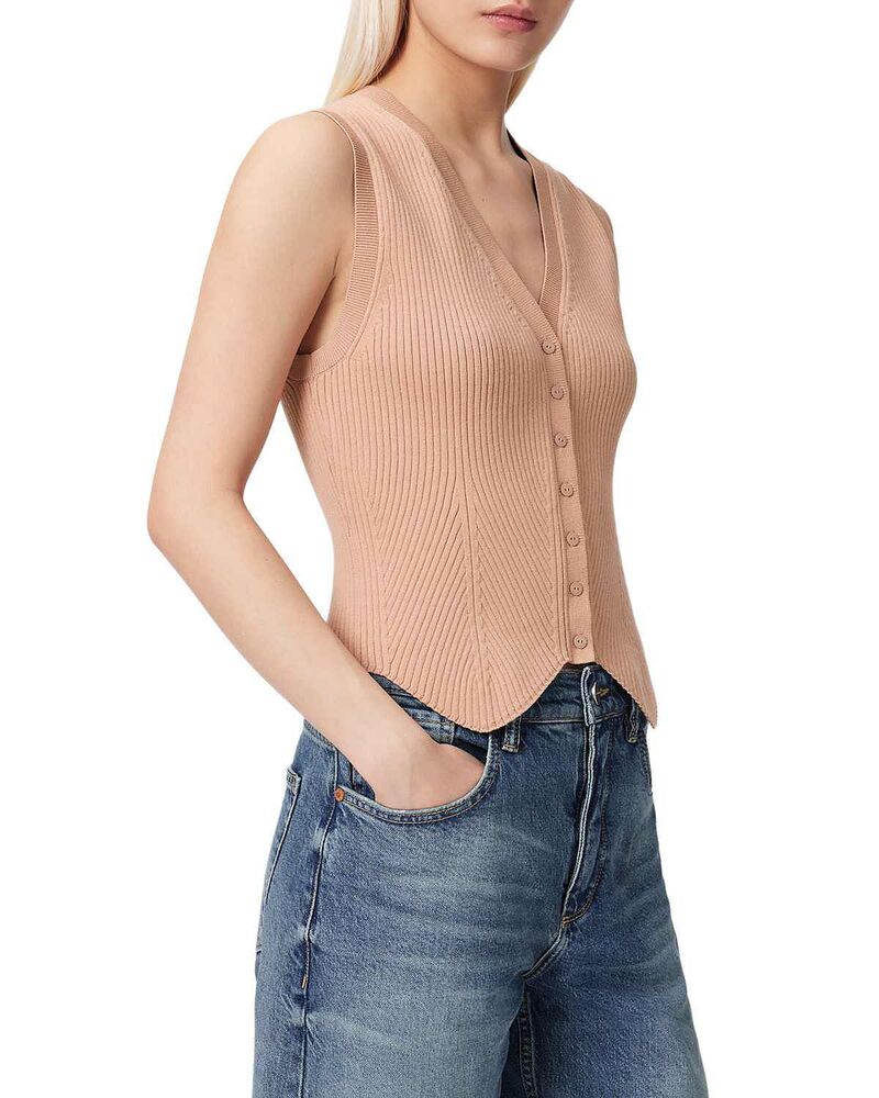オールセインツ レディース トップス より良い 肋材 厚地の外套 ALLSAINTS Cruz Ribbed Waistcoatuscan Pink サクラ色