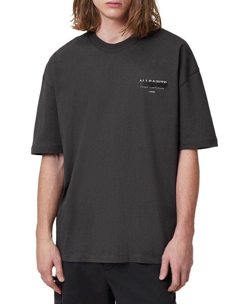 オールセインツ メンズ トップス プルオーバー ロゴタイプ グラフィック ALLSAINTS Redact Graphic Logo Tee Washed Black 黒いこと