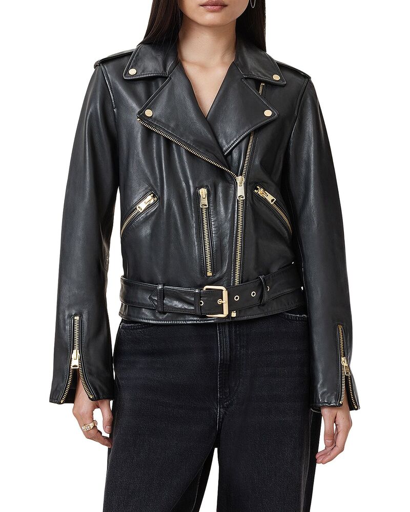 オールセインツ レディース アウター 上衣・上衣 なめし革 ALLSAINTS Balfern Leather Biker Jacket Black/Gold 黒いこと
