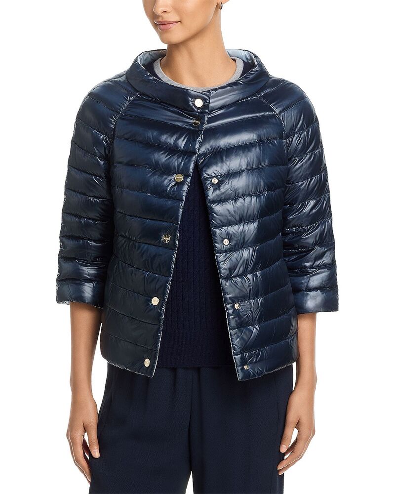 地獄ノ レディース アウター 厚地の外套 Herno Reversible Puffer Coat Blu Scuro