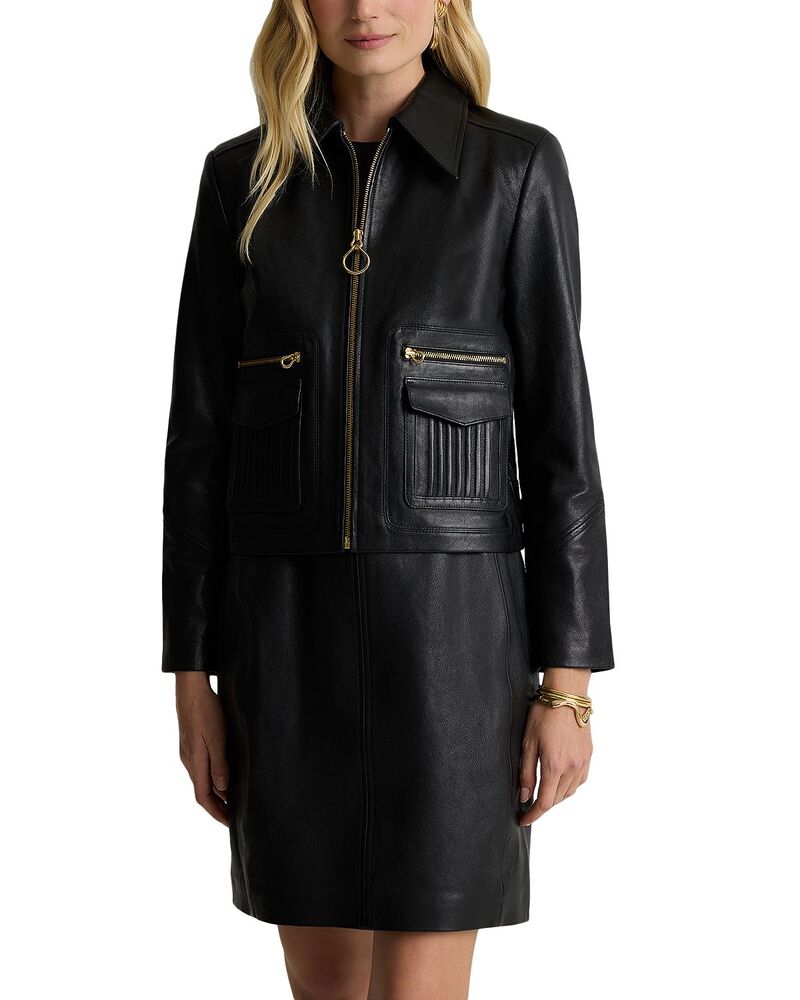 仙ジョン レディース アウター 上衣・上衣 なめし革 St. John Leather Jacket Black 黒いこと