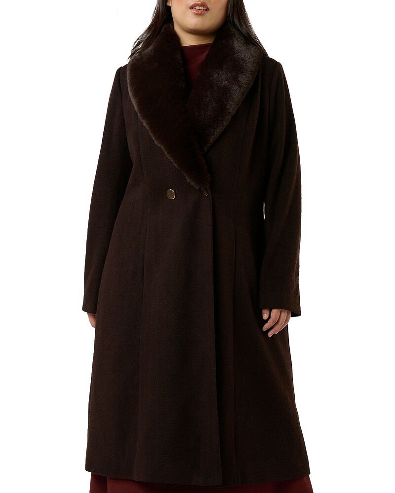 エステル足し加える レディース アウター 厚地の外套 Estelle Plus Alastair Faux Fur Trim Coat Mocha モカ