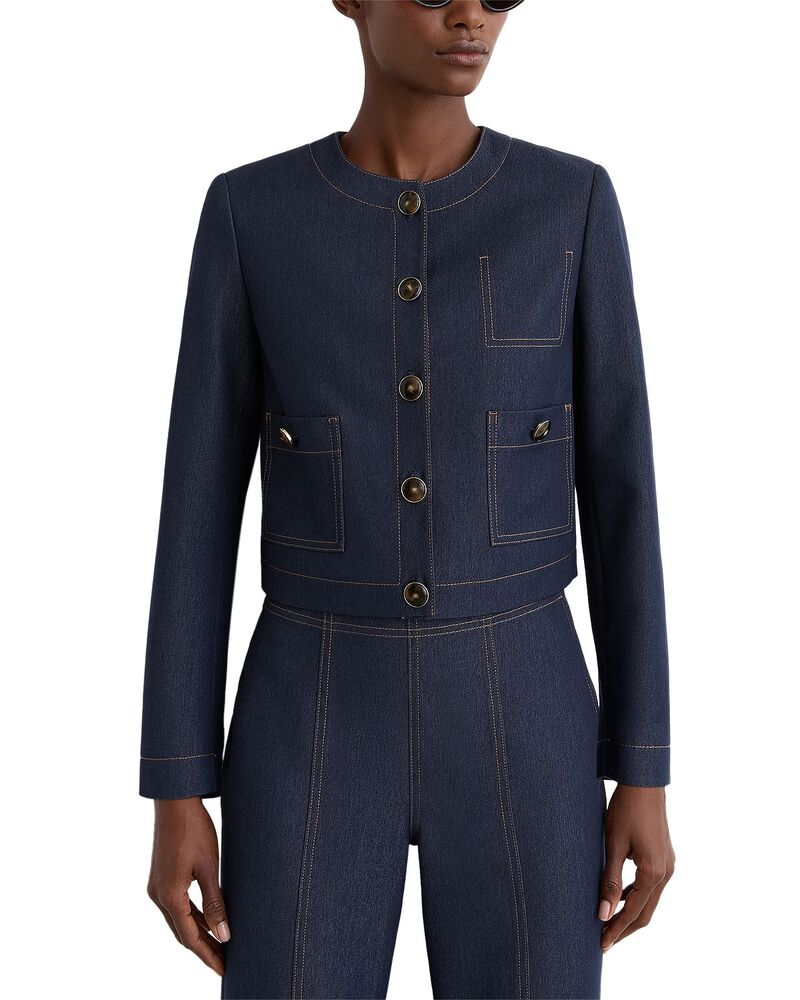 レイス レディース アウター 上衣・上衣 クロップド ジーンズ REISS Edie Denim Look Cropped Jacket Dark Blue 青色