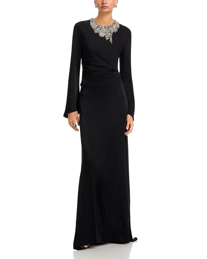 マックイーン レディース トップス ワンピース サテン McQueen Party Jewelsatin Gown Black ブラック|ReVida 店