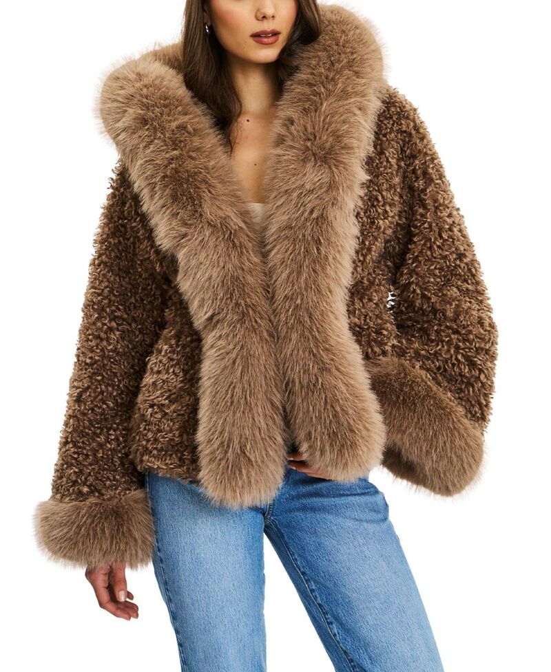 し損ない倶楽部 レディース アウター 厚地の外套 Miss Circle Kali Jumbo Faux Fur Trimmed Teddy Coat withood Camel 駱駝