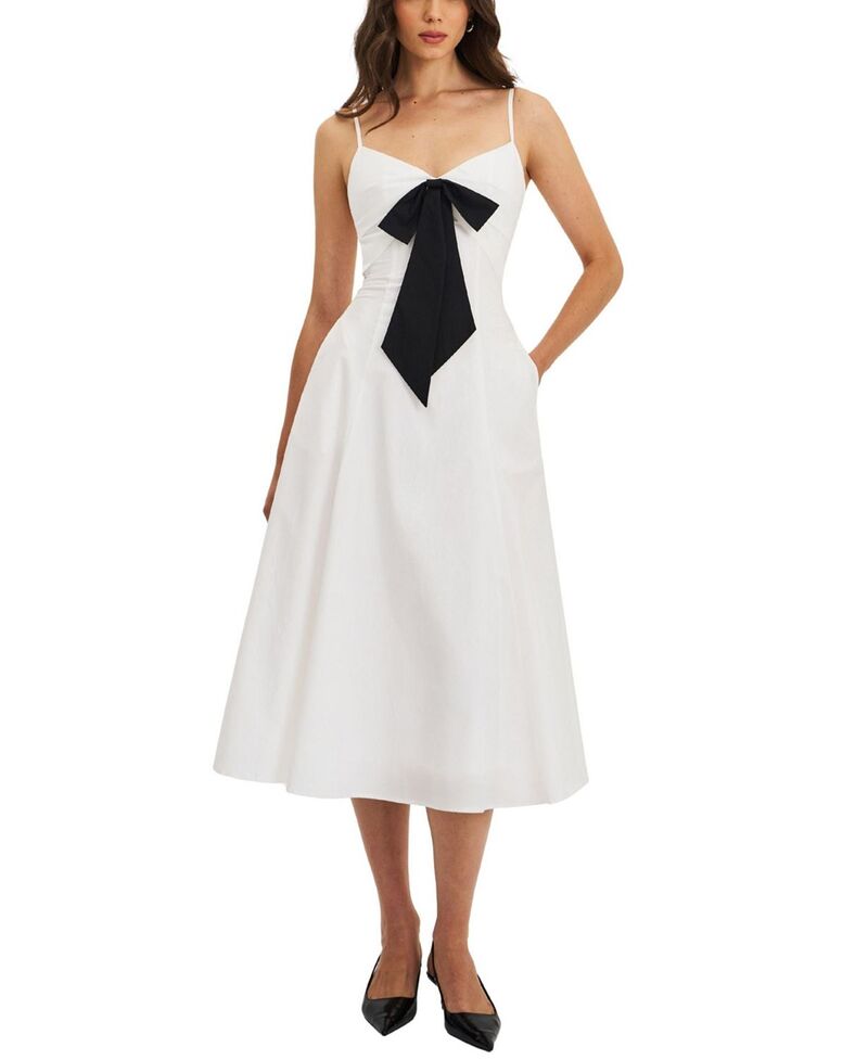 し損ない倶楽部 レディース トップス 衣装 マキシ Miss Circle Corinne Poplin Flared Maxi Dress with Removable Bowhite 白いこと