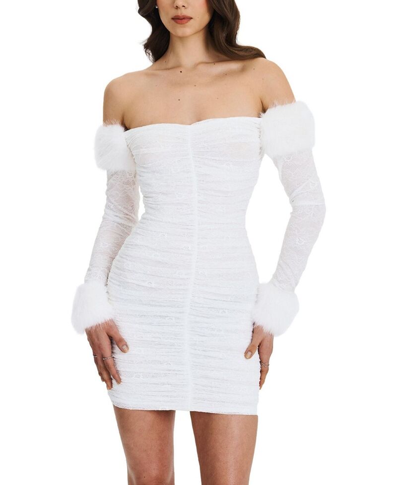 し損ない倶楽部 レディース トップス 衣装 ギャザー ミニ オフショルダー スピード競技 Miss Circle Lani Lace Off-Shoulderuched Mini Dress White 白いこと