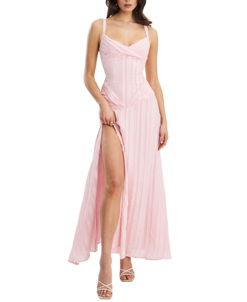 し損ない倶楽部 レディース トップス 衣装 Miss Circle Mallory Stripe Jacquard High Slit Gown Pink サクラ色