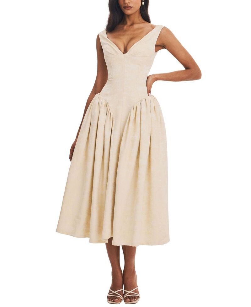 し損ない倶楽部 レディース トップス 衣装 ギャザー MIDI チェルシー Miss Circle Chelsea Jacquard Ruched Bust Sweetheart Midi Dress Ivory 象牙色