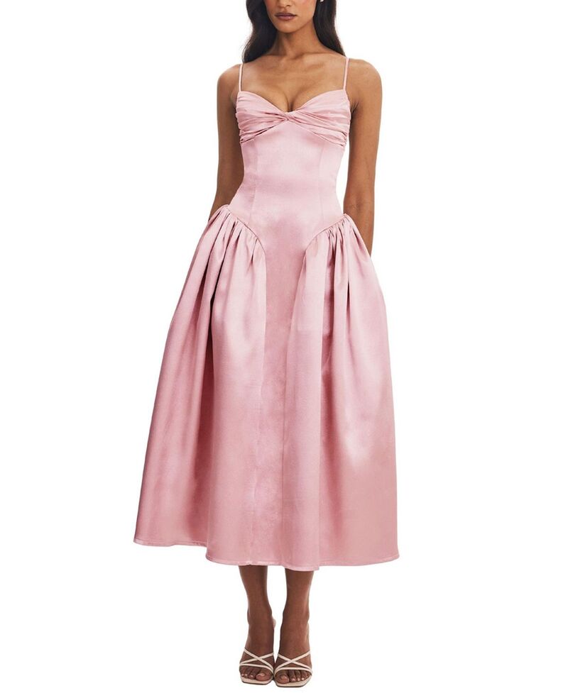 し損ない倶楽部 レディース トップス 衣装 ギャザー MIDI 繻子 Miss Circle Tullia Satin Ruched Midi Dress Rose Pink サクラ色