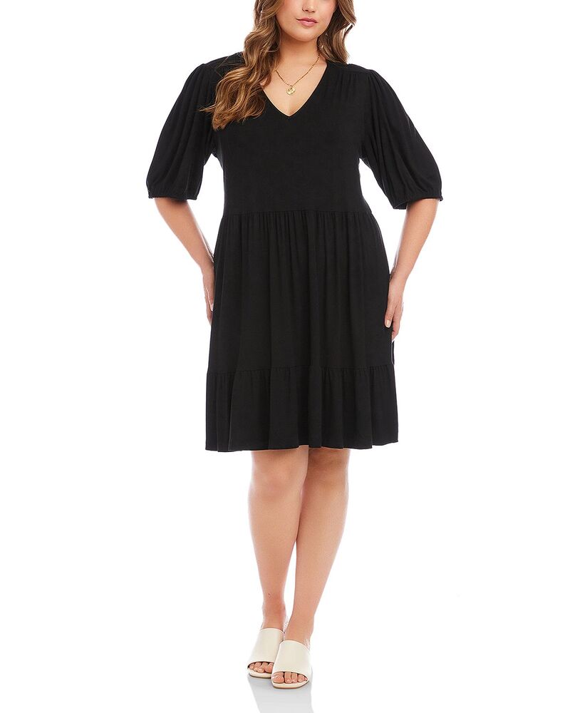 カレンケーン レディース トップス 衣装 ティアード 足し加える大きさ Karen Kane Plusize Puff Sleeve Tieredress Black 黒いこと