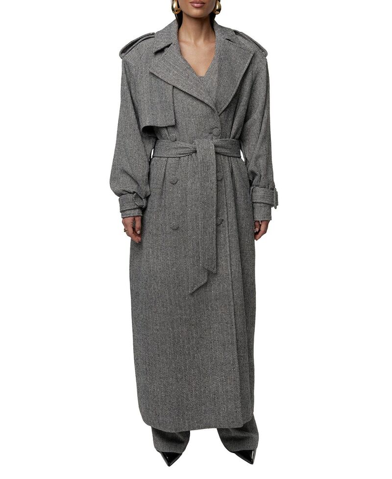 ジェイラックスレーベル レディース アウター 厚地の外套 JLUXLABEL Herringbone Oversized Trench Coat Gray 薄墨色