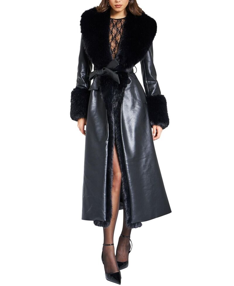 し損ない倶楽部 レディース アウター 厚地の外套 なめし革 フェイクレザー Miss Circle Zaida Faux Fur Trim Faux Leather Coat Black 黒いこと