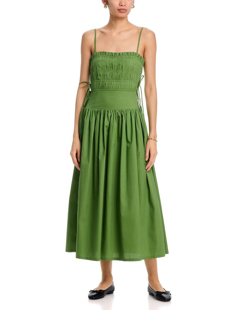 お月さまリバー レディース トップス 衣装 筋目 MIDI Moon River Pleated Midi Dress Moss Green 緑であること