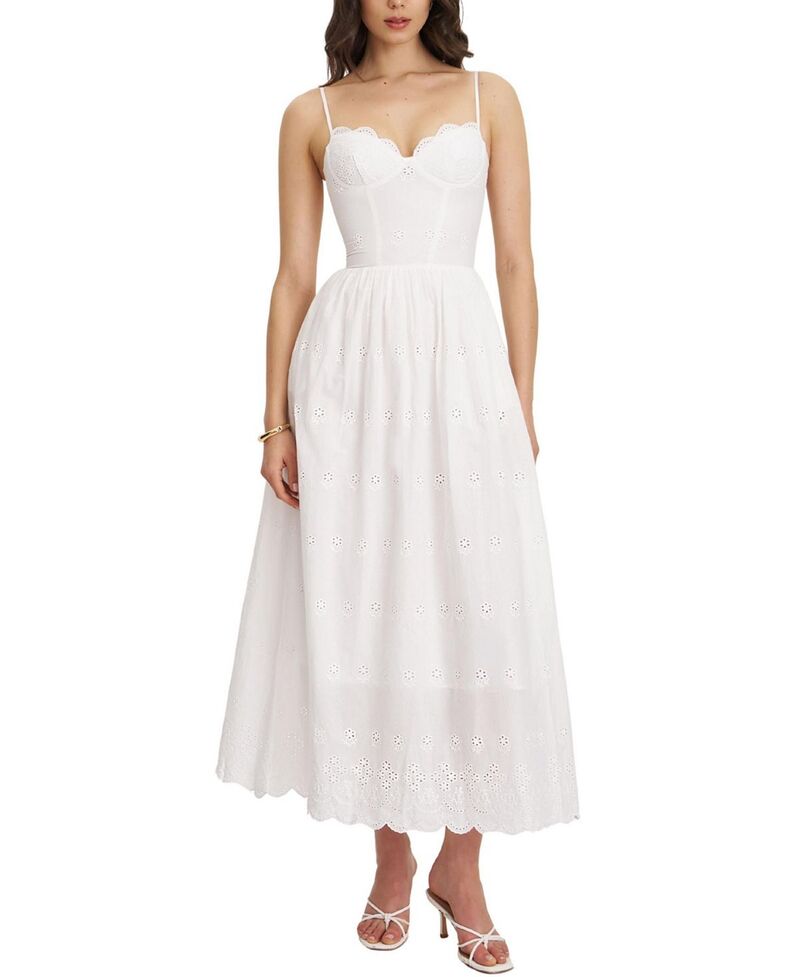 し損ない倶楽部 レディース トップス 衣装 綿織物 スピード競技 マキシ Miss Circle Oberon Cotton Eyelet Lace-Up Back Maxi Dress White 白いこと