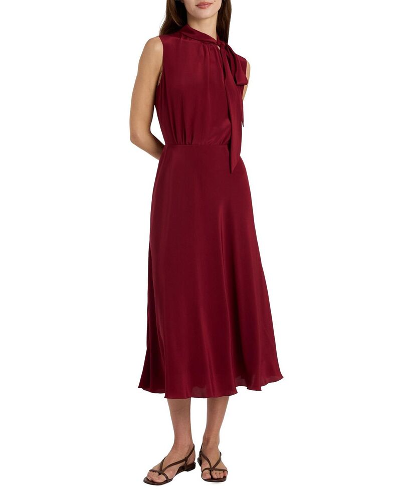 サントレッリ レディース トップス 衣装 モックネック MIDI 地絹 ノースリーブ Santorelli Petra Sleeveless Mock Neck Silk Midi Dress Chili Pepper
