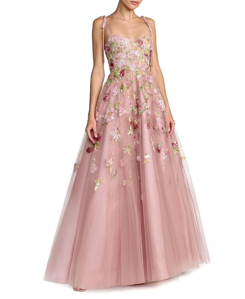 マックダガル レディース トップス 衣装 チュール お花柄 お花 Mac Duggal Floral Embellished Tulle Ball Gown Mocha モカ