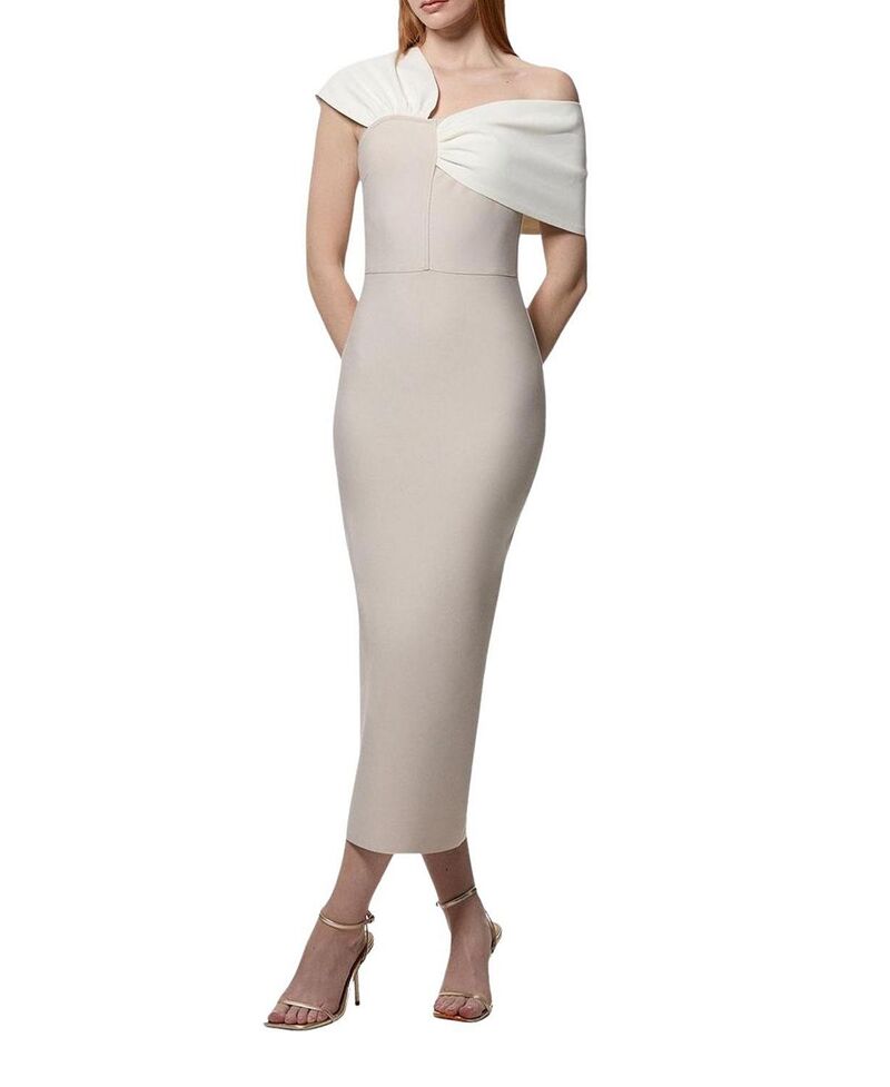 カレンミレン レディース トップス 衣装 非対称 MIDI 編み物 Karen Millen Asymmetric Strap Knit Midi Dress Neutral