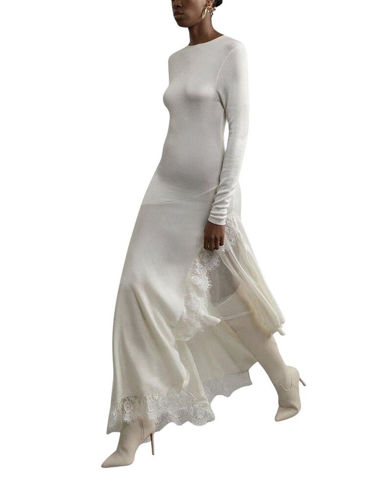 カレンミレン レディース トップス ワンピース アシンメトリー レース マキシ Karen Millen Slinky Lace Asymmetric Maxi Dress Cream クリーム｜ReVida 店