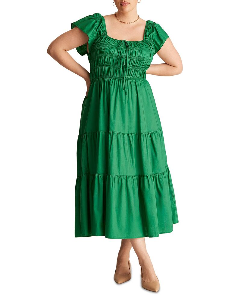 エステル足し加える レディース トップス 衣装 MIDI シャーリング Estelle Plus Alana Smocked Midi Dress Emerald エメラルド