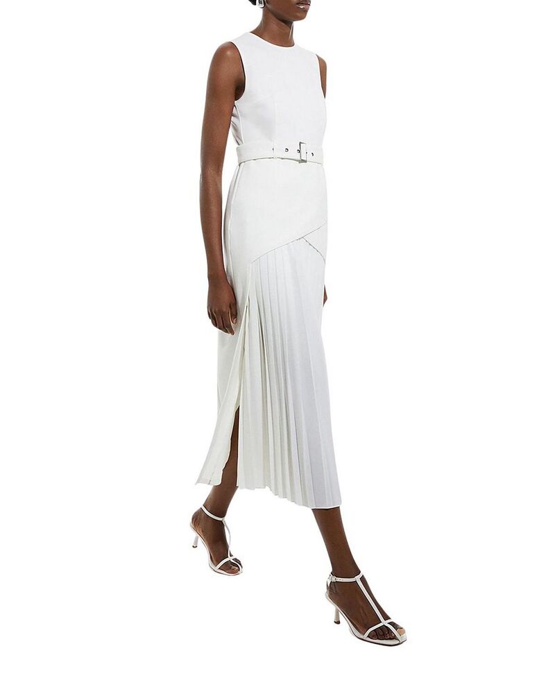 カレンミレン レディース トップス 衣装 筋目 プルオーバー マキシ Karen Millen Jersey Pleated Maxi Dress Ivory 象牙色