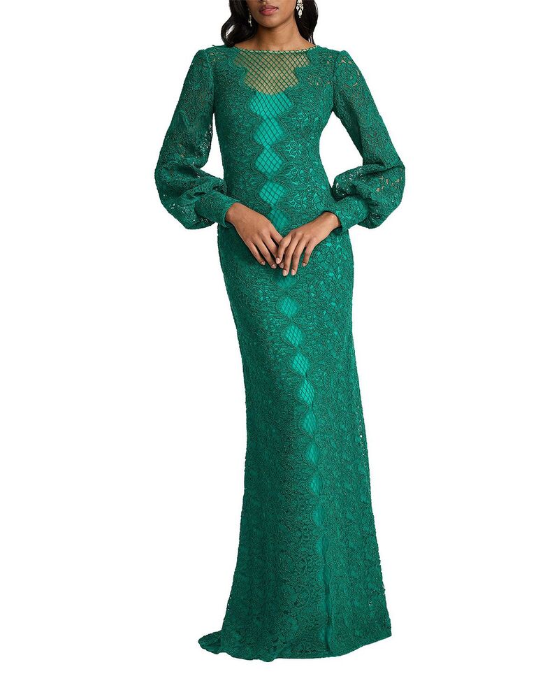 タダシショージ レディース トップス 衣装 チュール 刺しゅう Tadashi Shoji Wohler Cord Embroidered Tulle Gown Emerald エメラルド