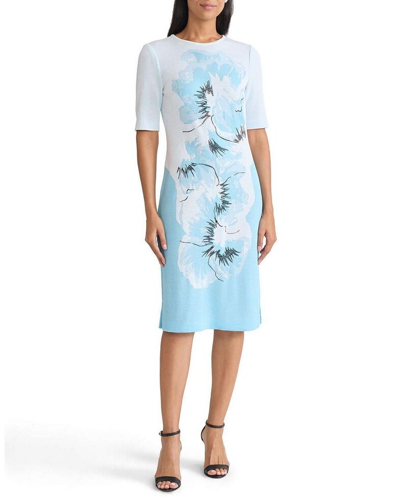ミンウォン レディース トップス 衣装 御花柄 編み物 御花 Ming Wang Bold Floral Jacquard Knit Sheath Dresserene White Black 白いこと